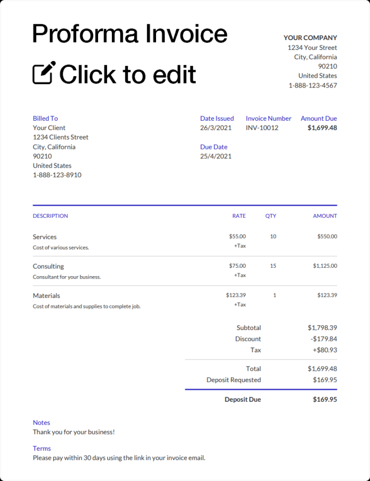 Proforma Invoice Template