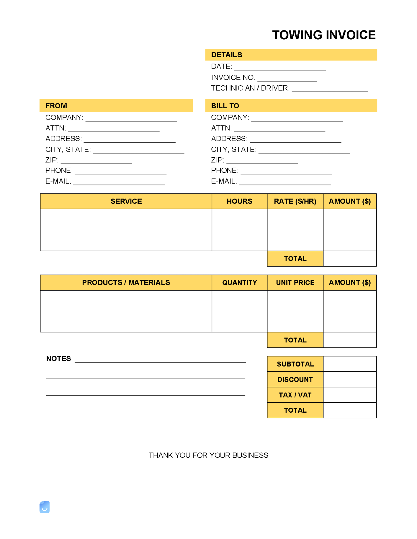 Towing Service Invoice Template  Invoice Maker