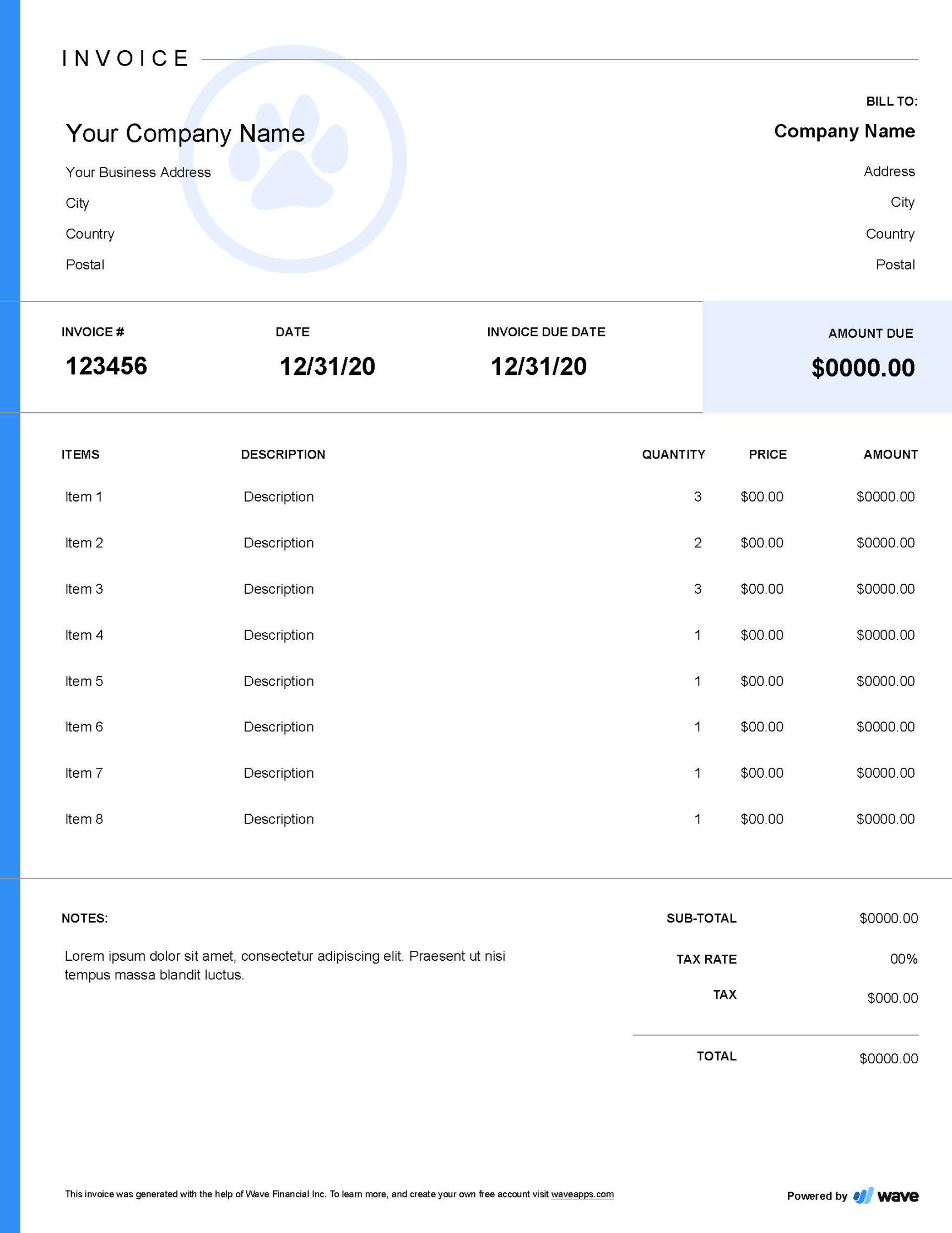 Veterinary Invoice Template - Free Download