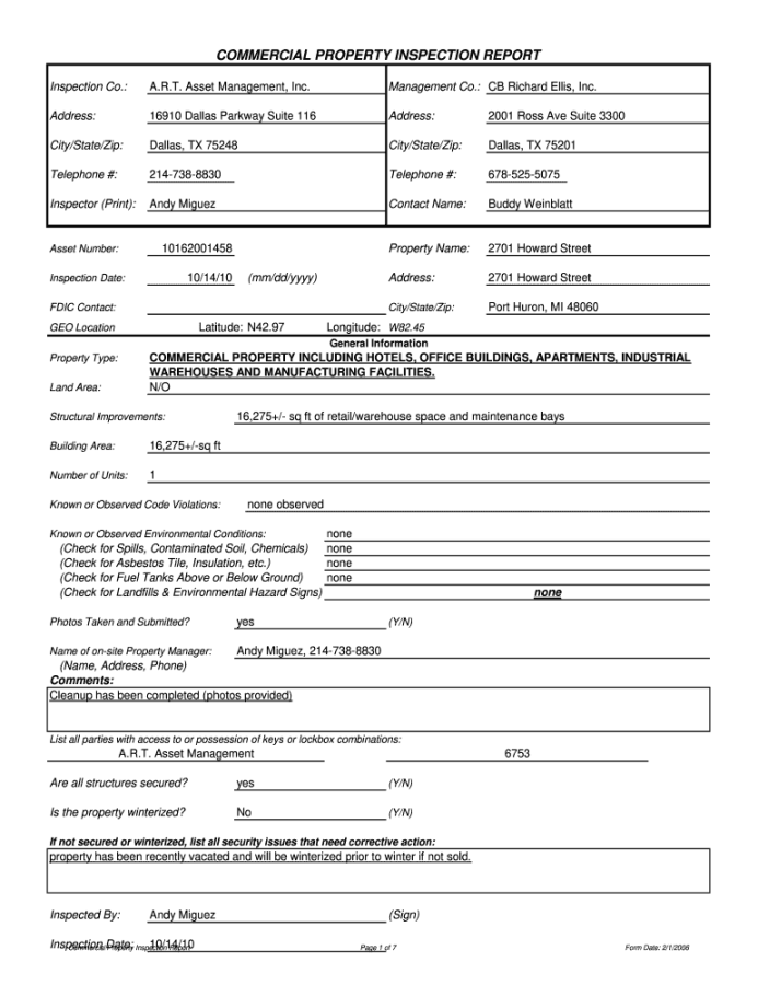 Commercial property inspection checklist pdf: Fill out & sign