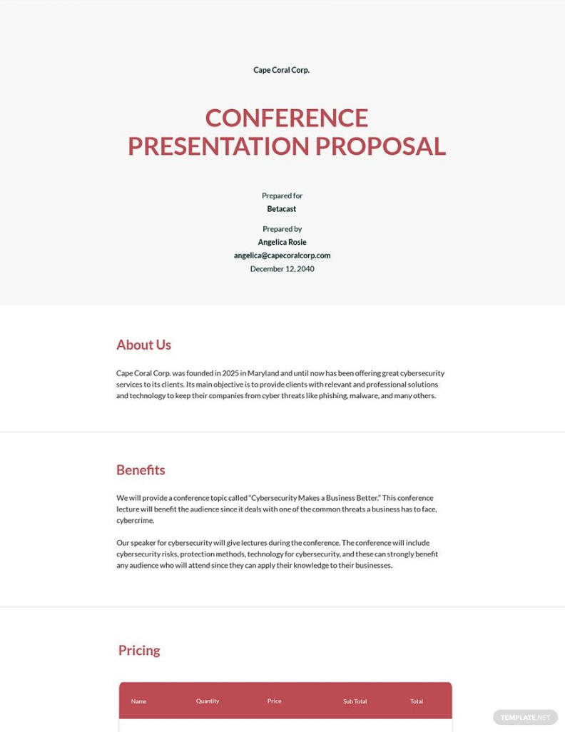 Conference Presentation Proposal Template in Word, Pages, Google