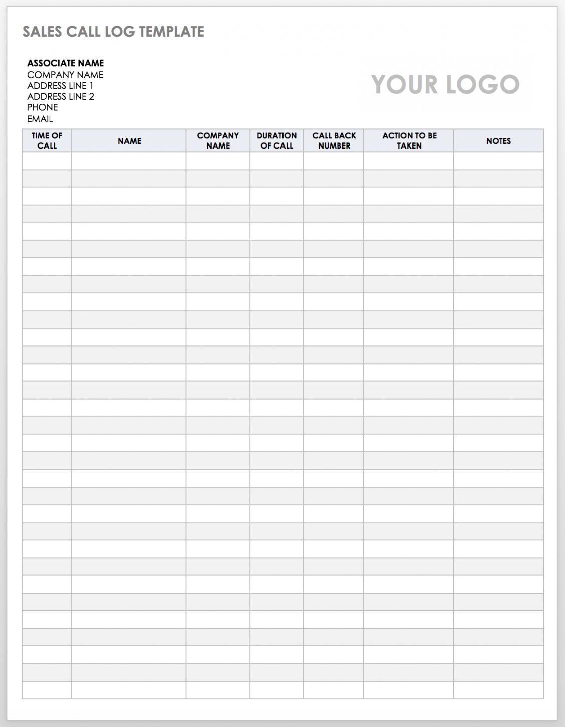 Free Call Log Templates  Smartsheet