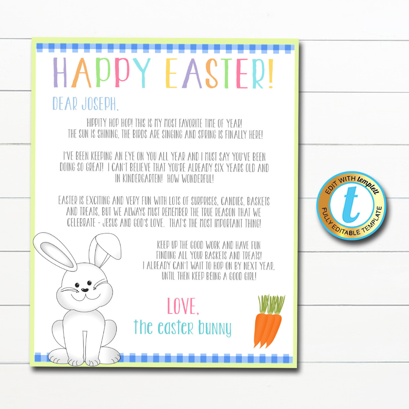Letter From the Easter Bunny Template, Printable Kids Easter Letter From the Easter Bunny Template, Printable Kids Easter