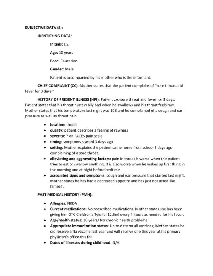 Pediatric Soap Note Template
