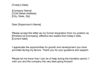 Formal Resignation Letter Template