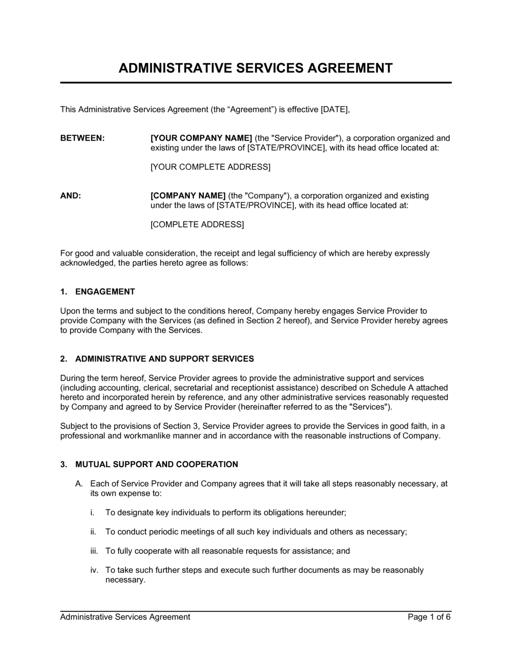 administrative-services-agreement-template