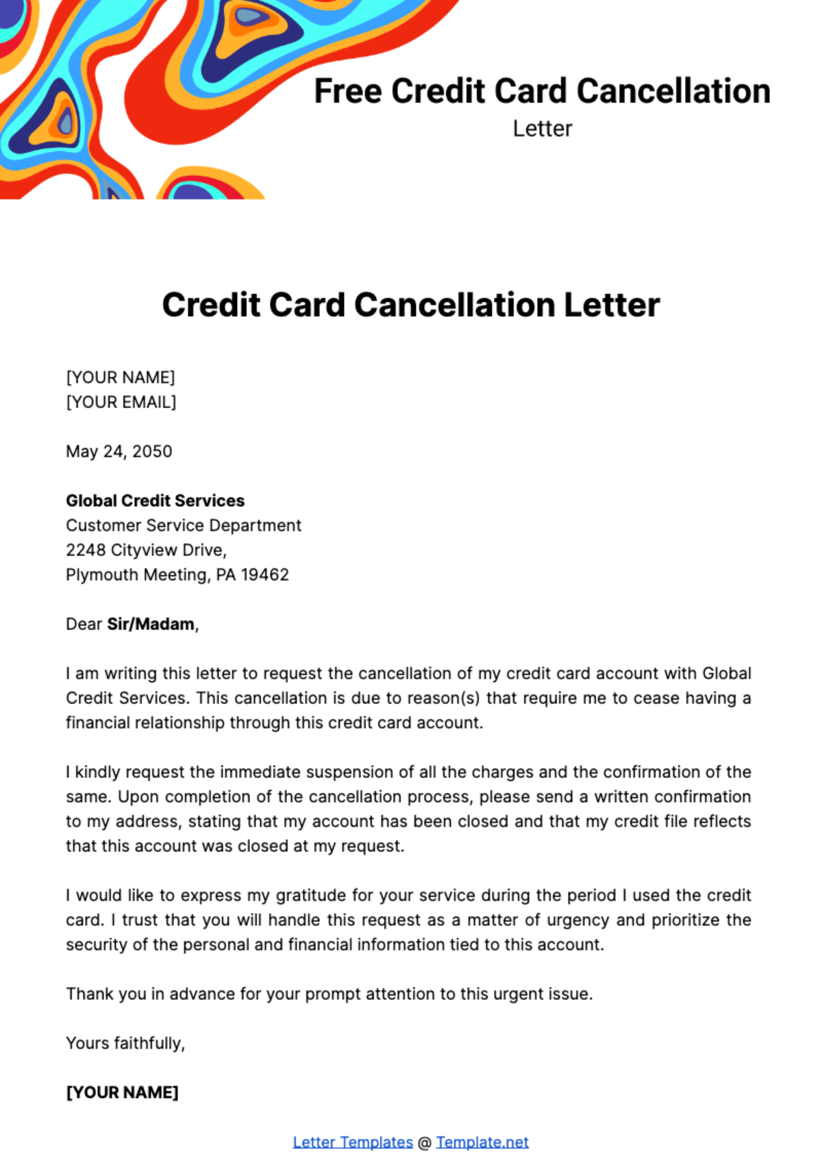 credit-card-cancellation-letter-template