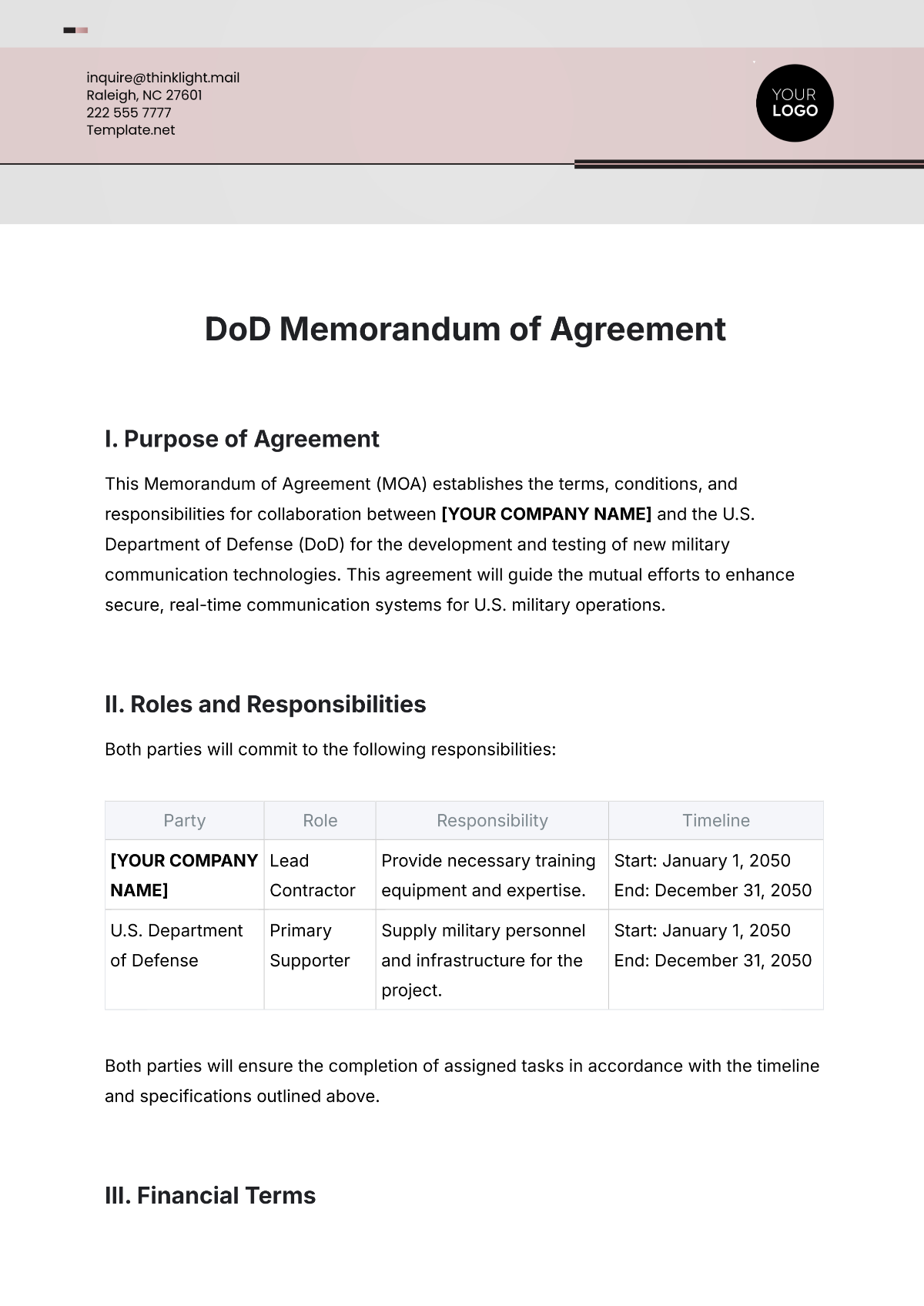 dod-memorandum-of-agreement-template