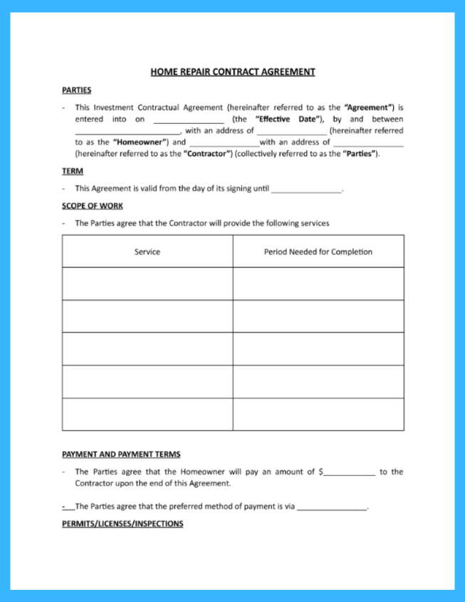 home-repair-contract-agreement