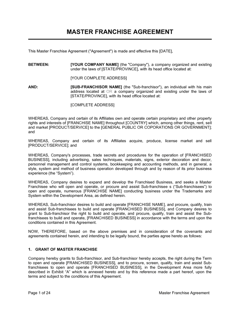 master-franchise-agreement-sample