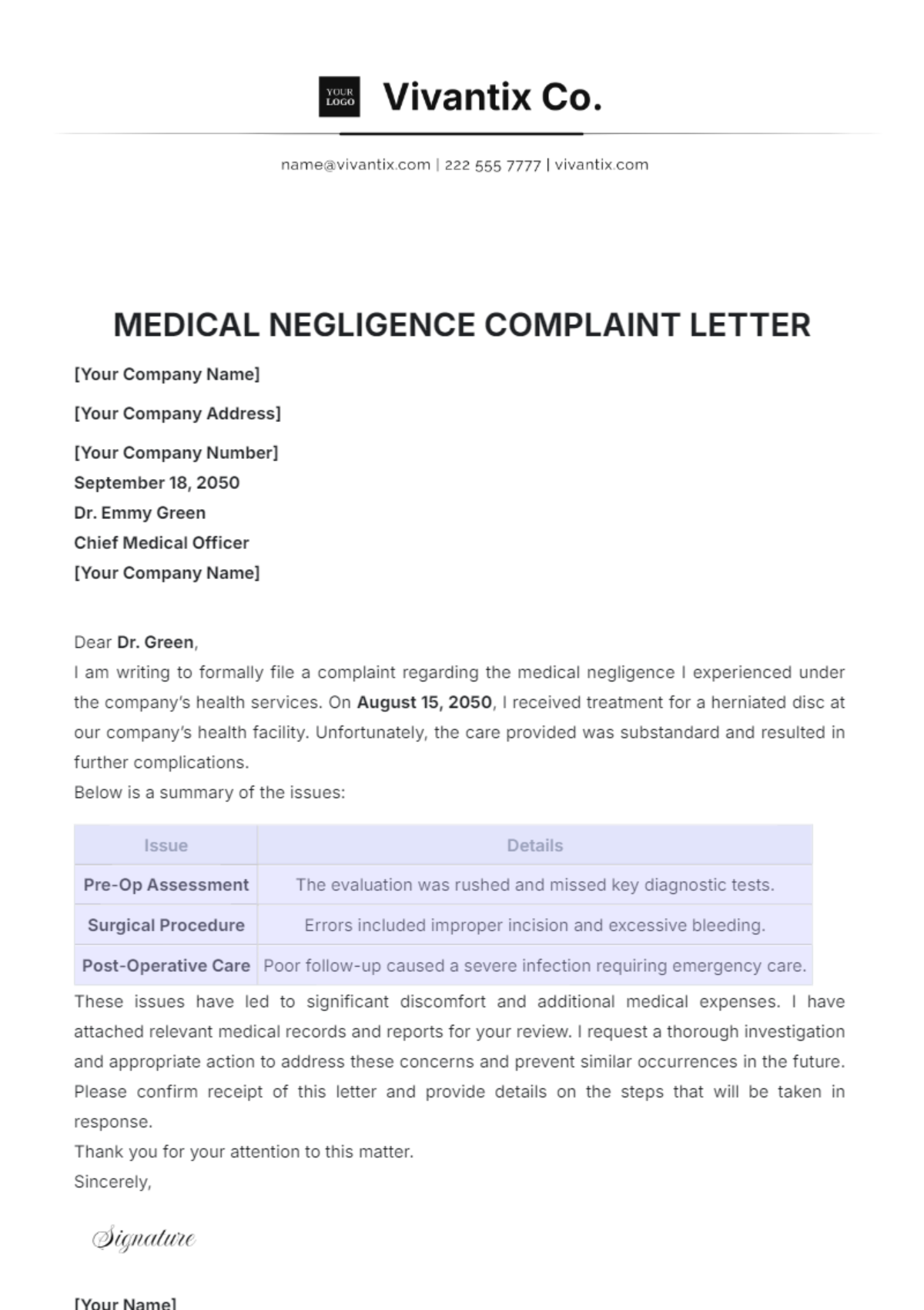medical-negligence-complaint-letter-template