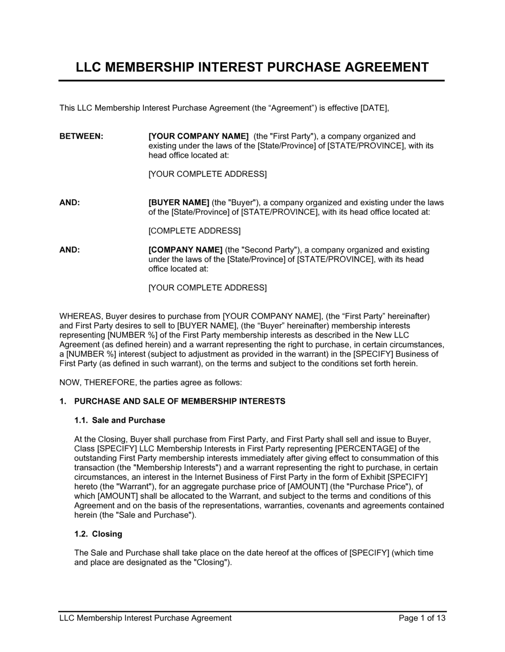 membership-interest-purchase-agreement-template