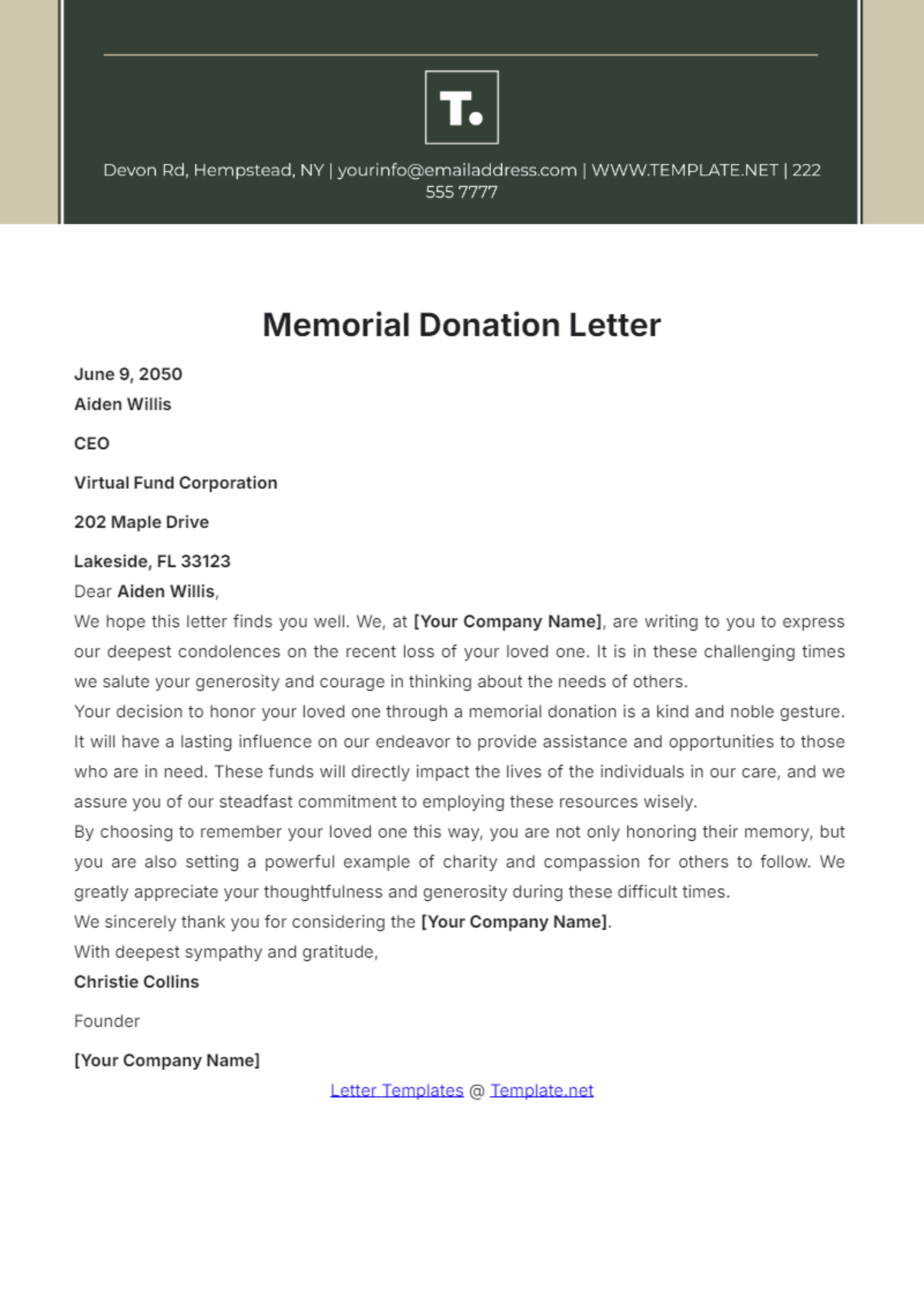 memorial-donation-letter-template