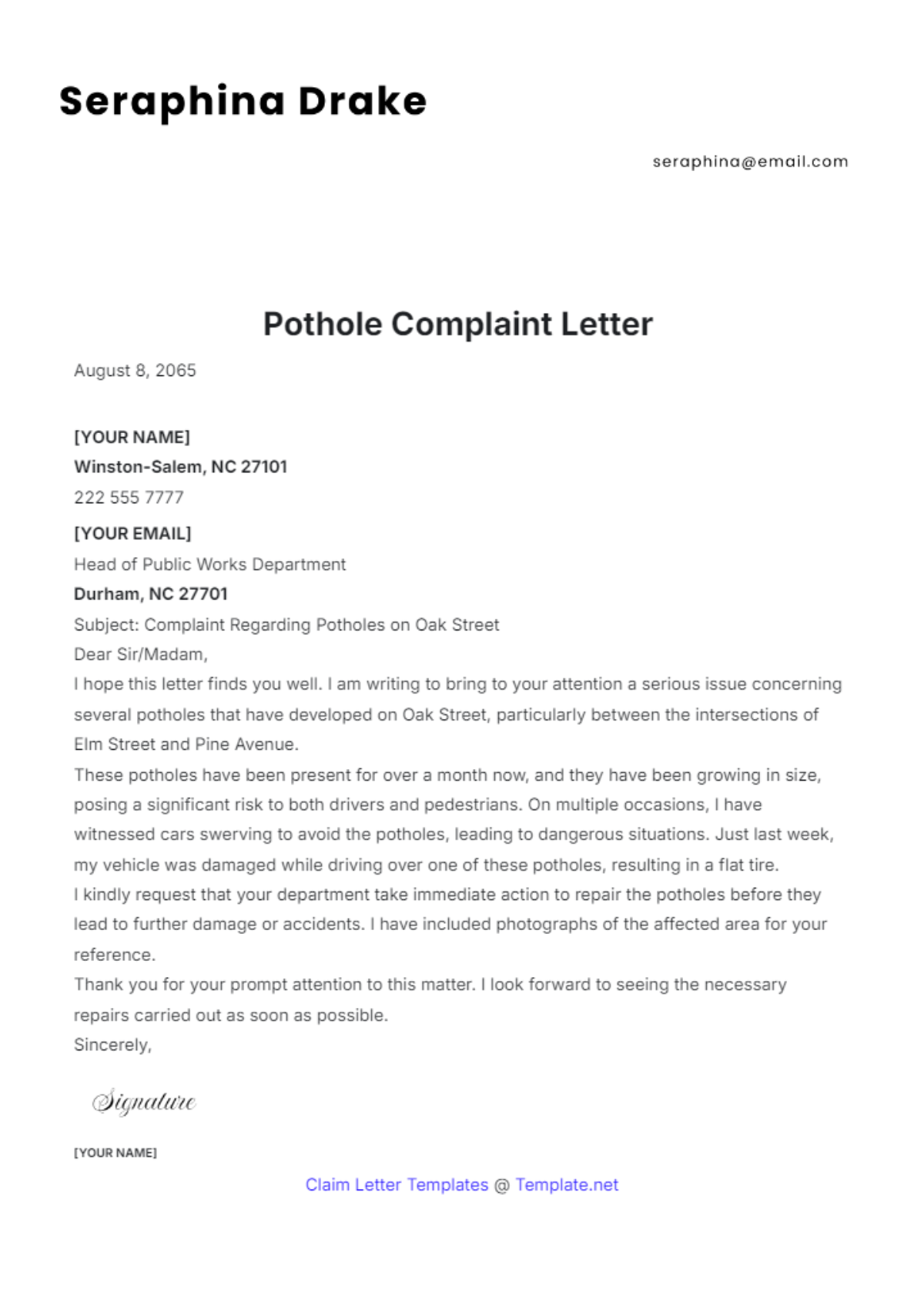 pothole-claim-letter-template