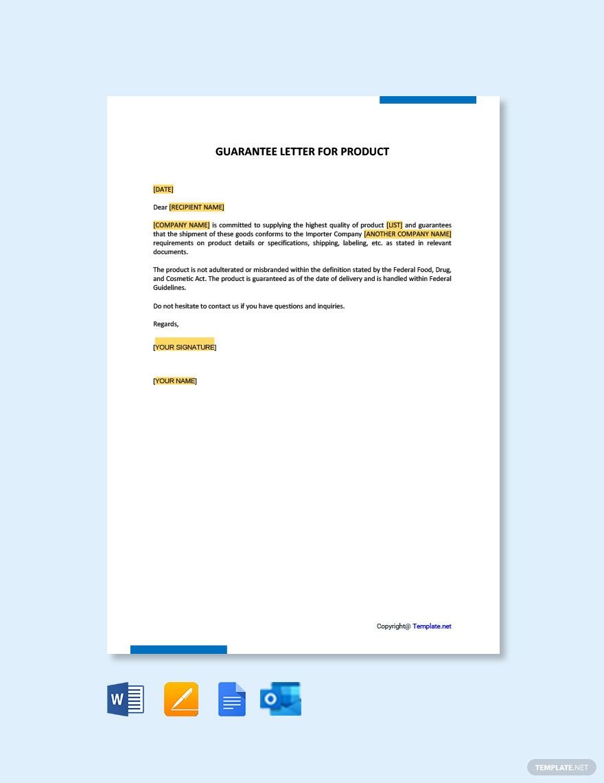 product-guarantee-letter-template