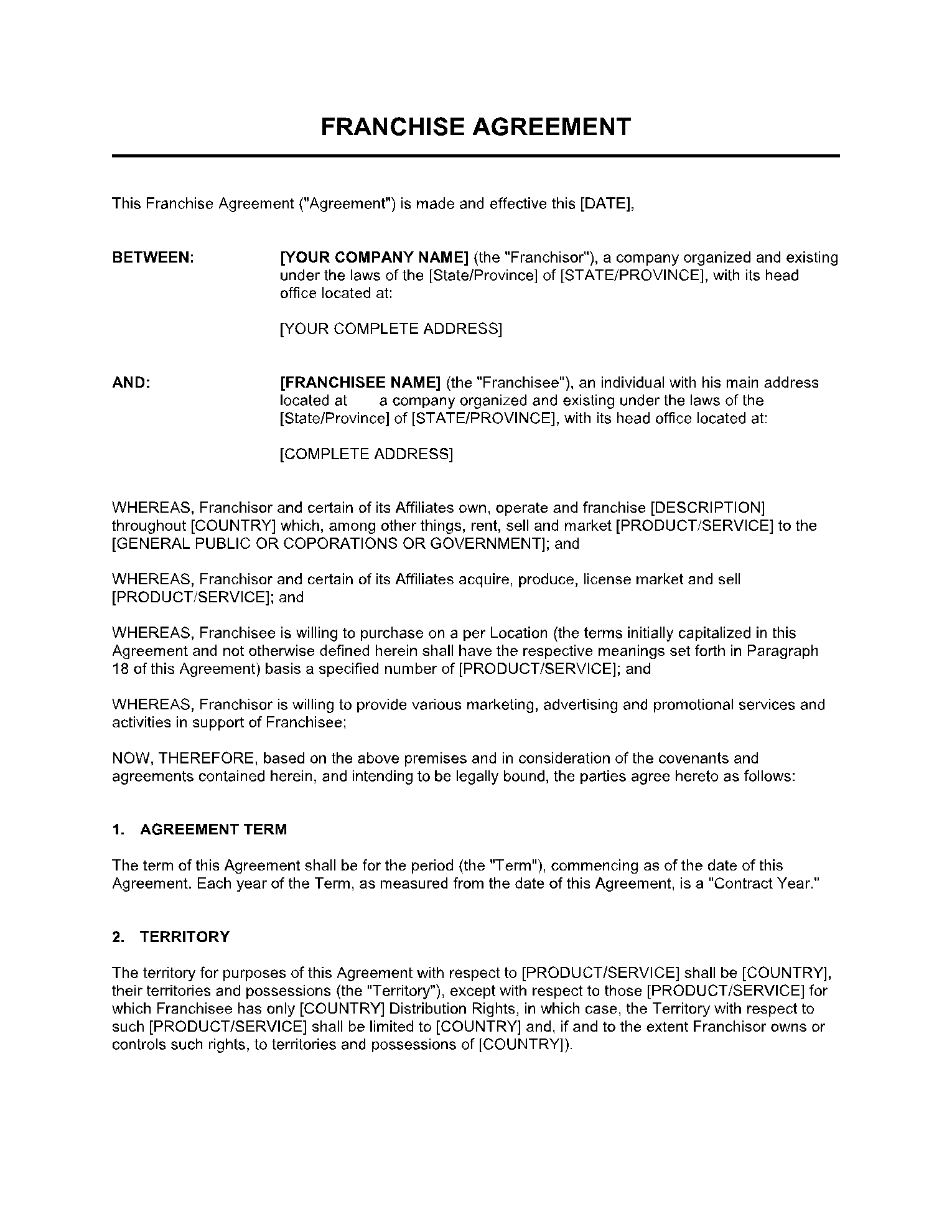 real-estate-franchise-agreement-sample