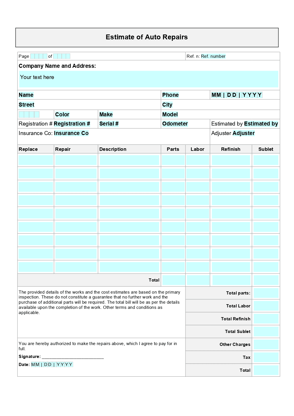 vehicle-repair-estimate-template